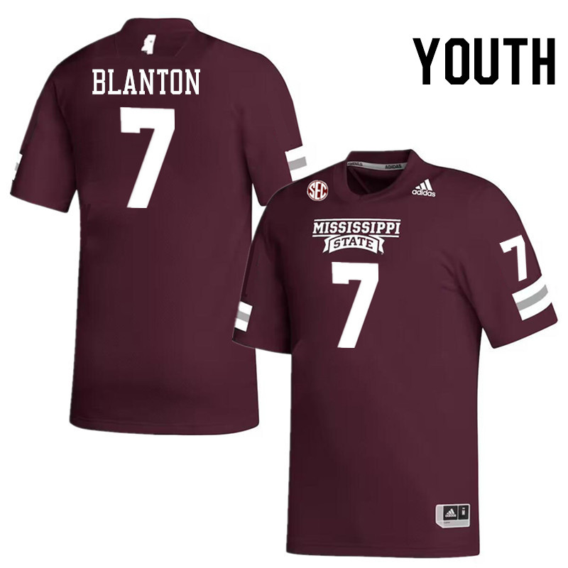 Youth #7 Stone Blanton Mississippi State Bulldogs College Football Jerseys Stitched-Maroon